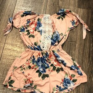 Girls One Piece Size 5 Floral Pink and Blue Kids One Piece